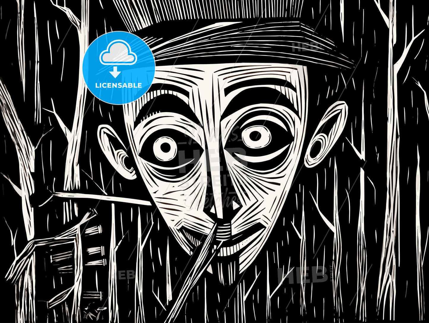 Pinocchio expressionist woodcut.