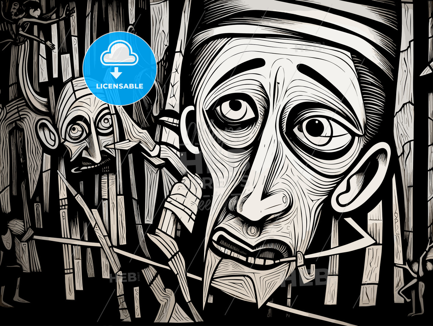 Pinocchio expressionist woodcut.