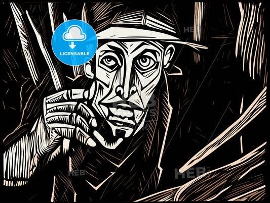 Pinocchio expressionist woodcut.