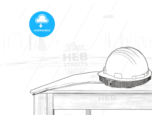 Safety helmet on engineer working table