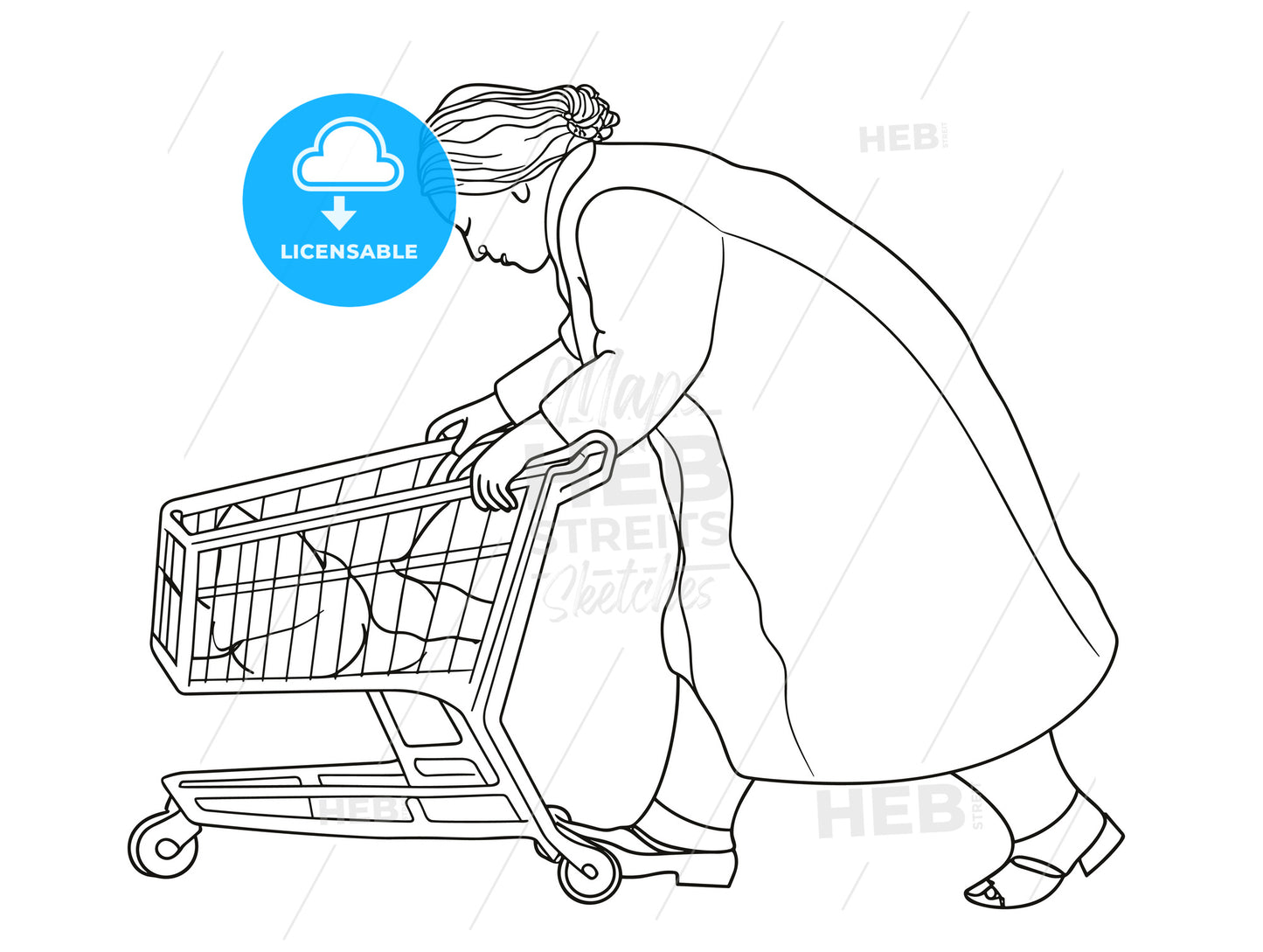 Shoppoing - a woman pushing a shopping cart