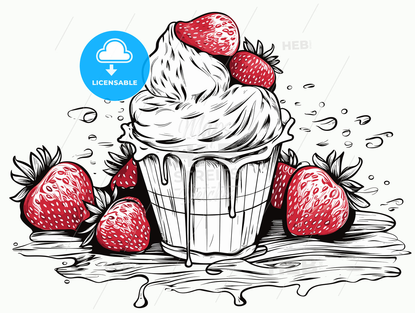 Strawberry and ice cream with room for text.