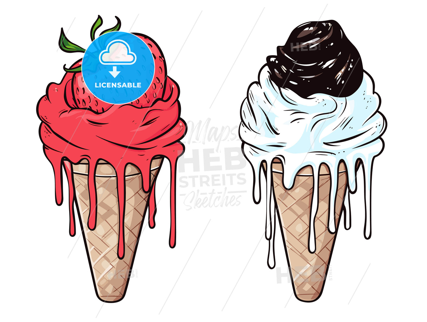 Strawberry and ice cream with room for text.