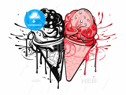 Strawberry and ice cream with room for text.