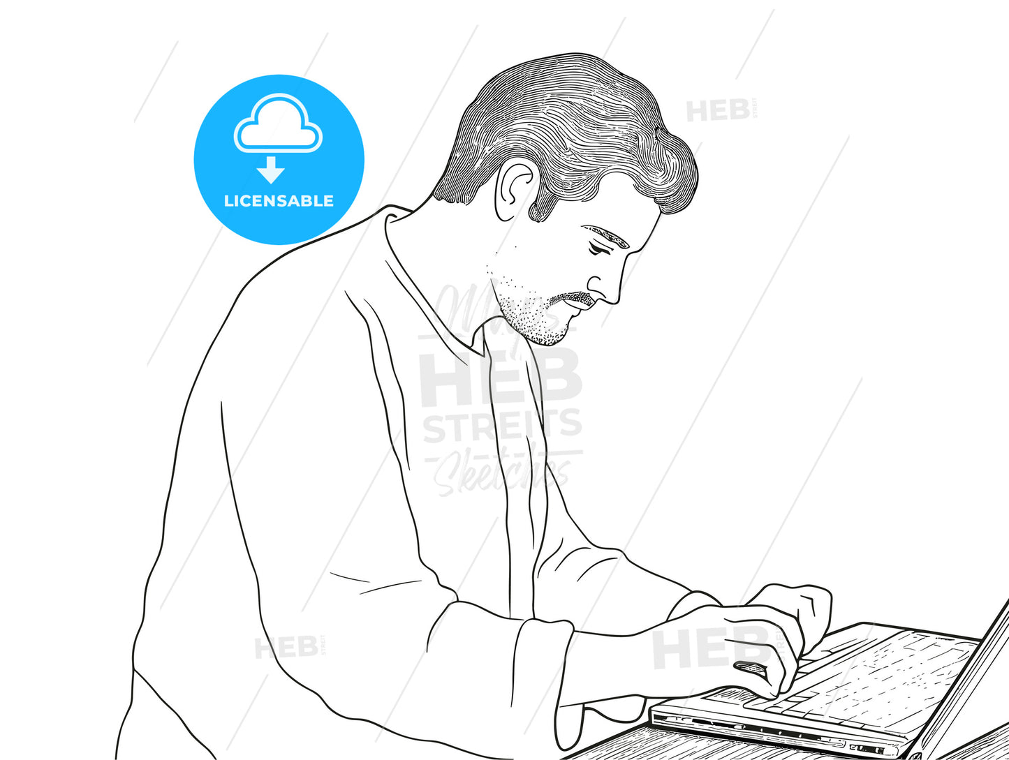 Student Concentrates on Laptop - Horizontal