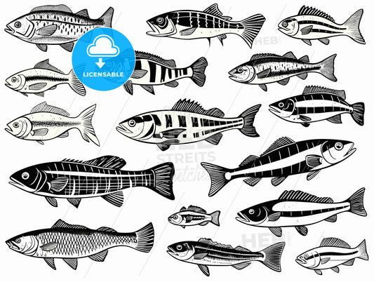 Types freshwater fish Silhouettes.