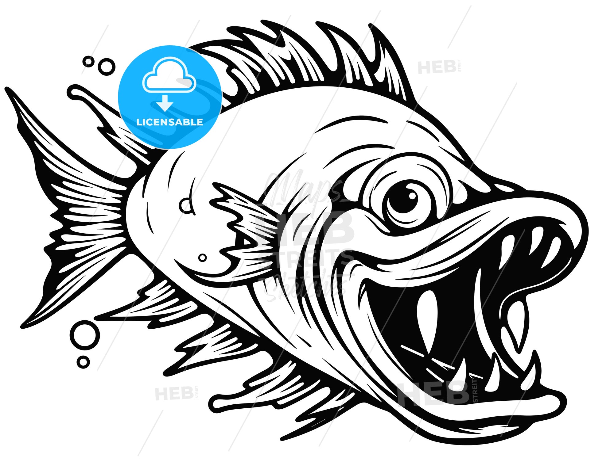 Vector Illustration Of Angry Fish Cartoon. – HEBSTREITS
