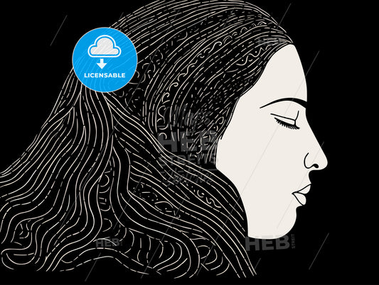 Woman with chield woodcut.