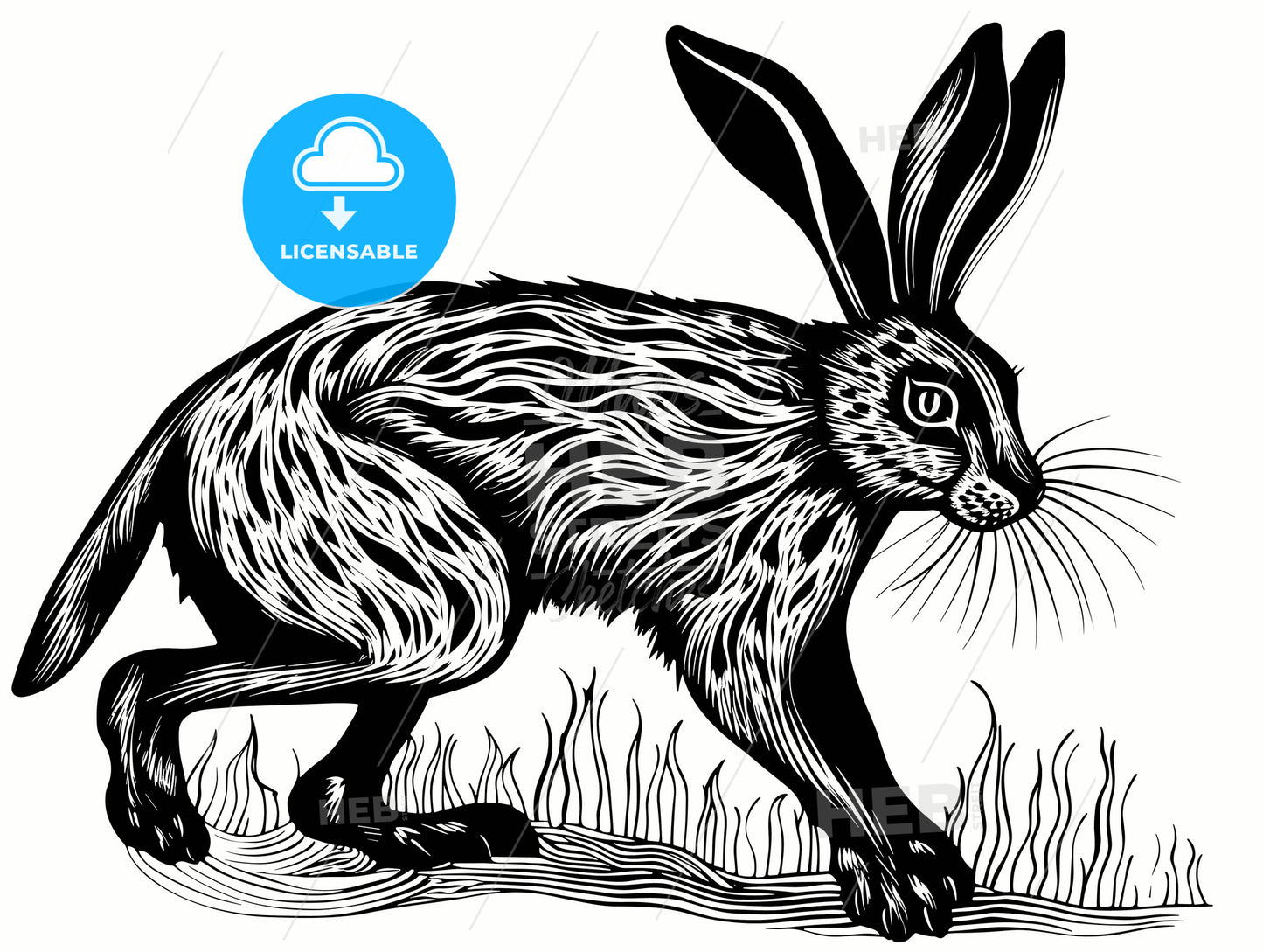 woodcut etching engraving of a hare witchcraft