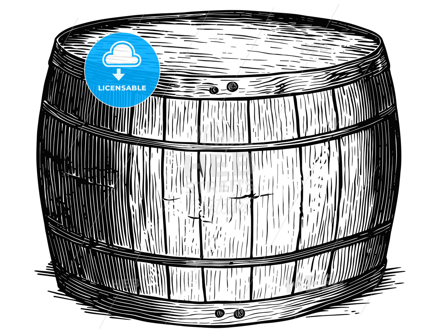 woodcut of a beer barrel.