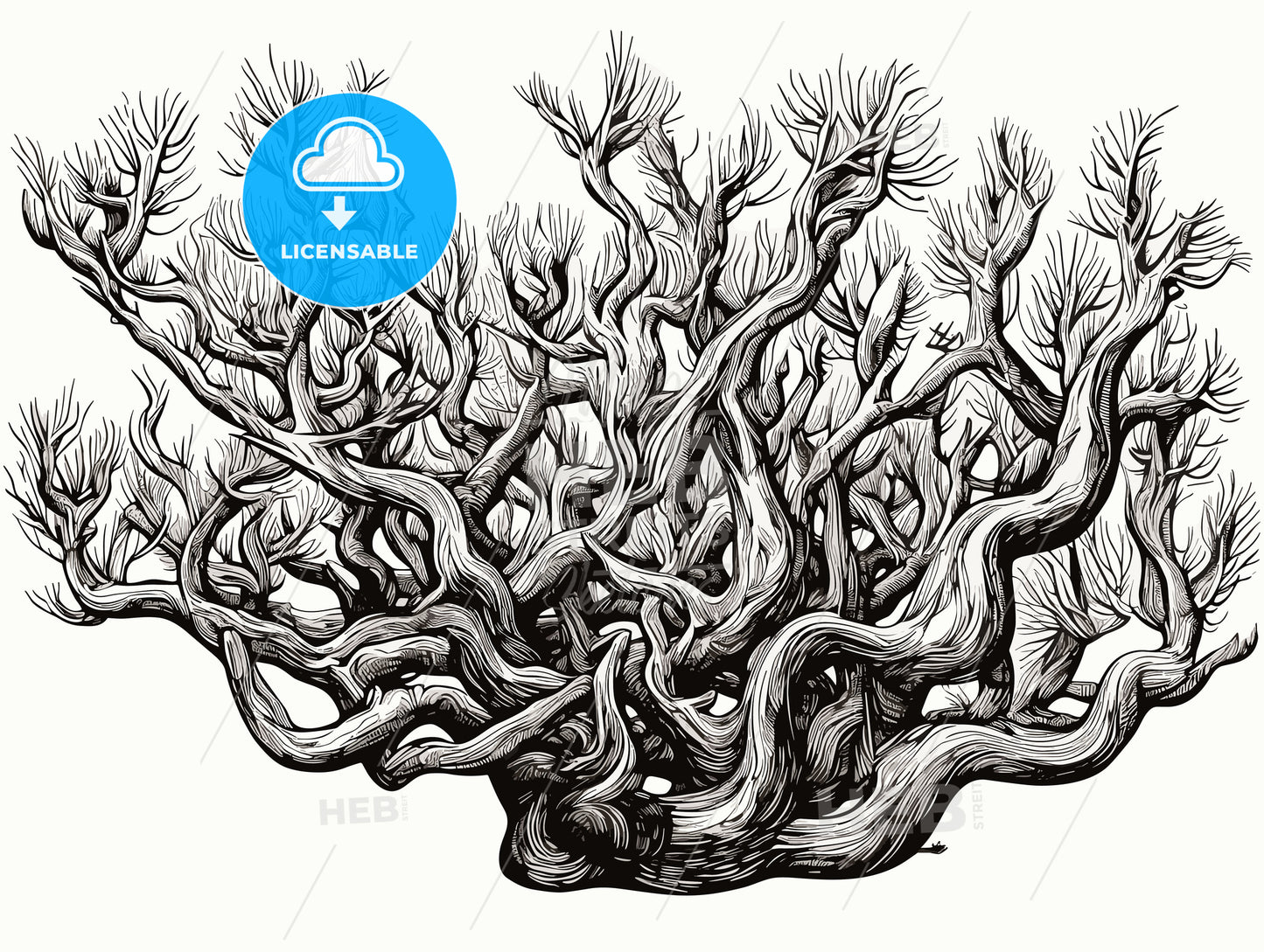 woodcut of a Cholla Cactus.