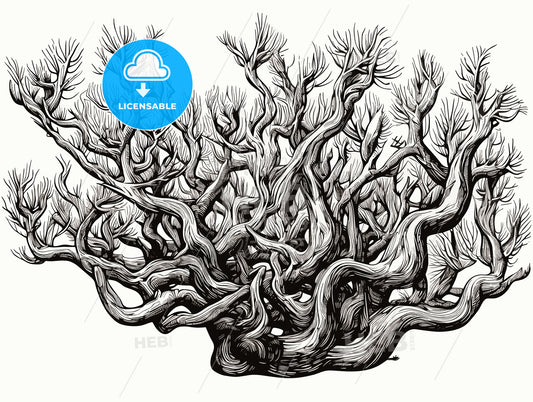 woodcut of a Cholla Cactus.