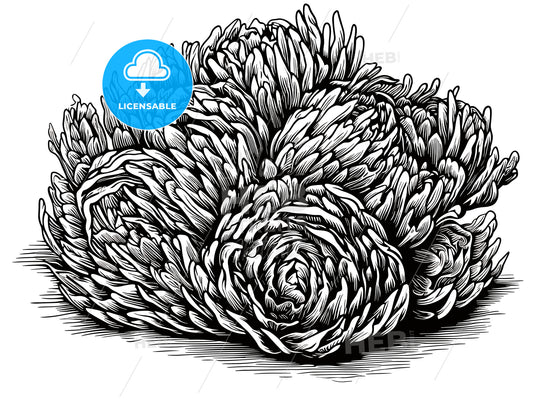 woodcut of a Cholla Cactus.