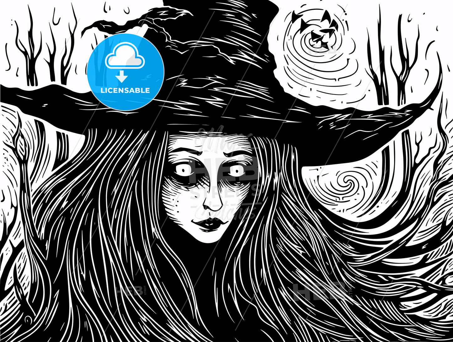 woodcut witch.