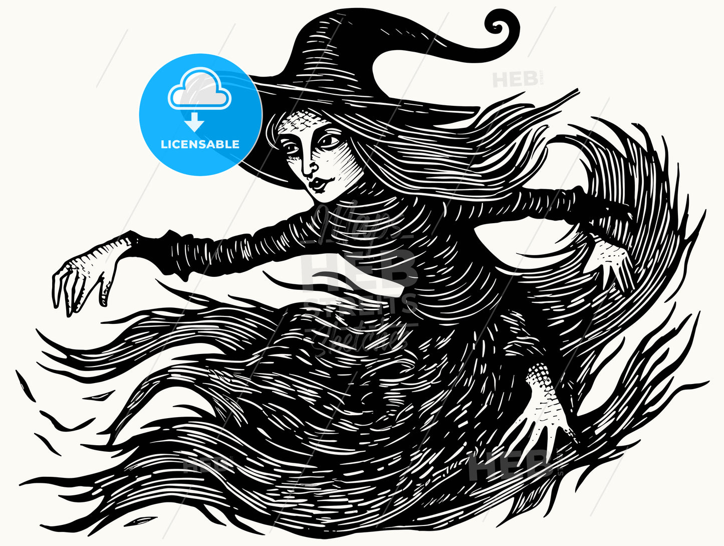 woodcut witch.