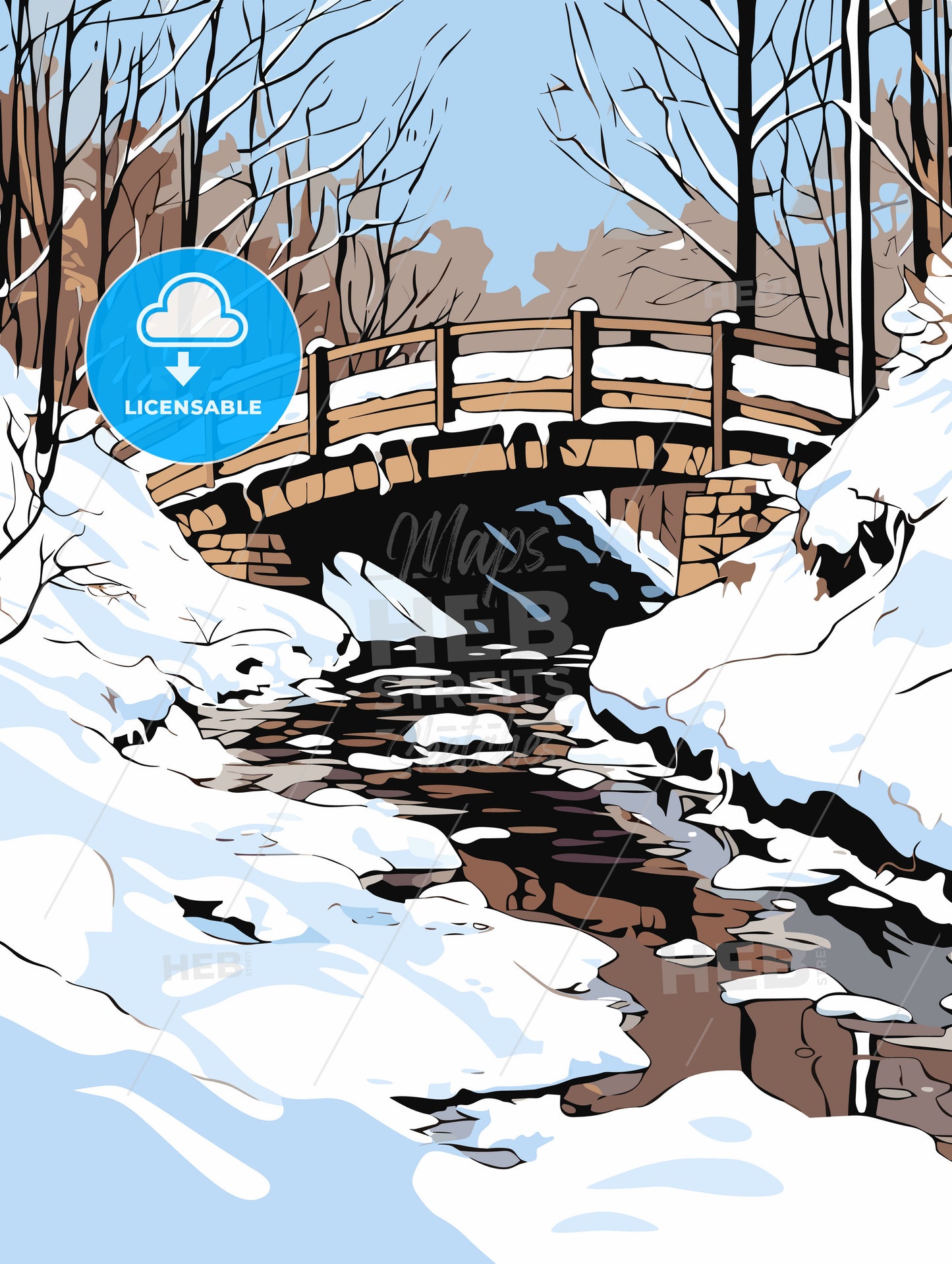 A bridge over a stream following a heavy snow