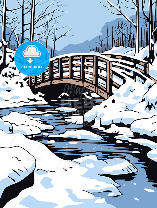 A bridge over a stream following a heavy snow