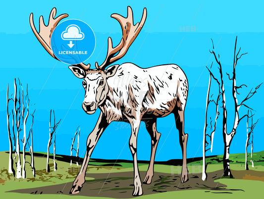 A clip art illustration featuring a reindeer