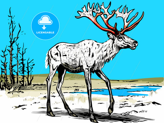 A clip art illustration featuring a reindeer