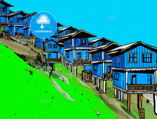 A row of 3D rendered houses