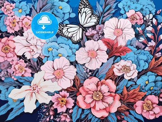 Colorful background with flowers and butterflies