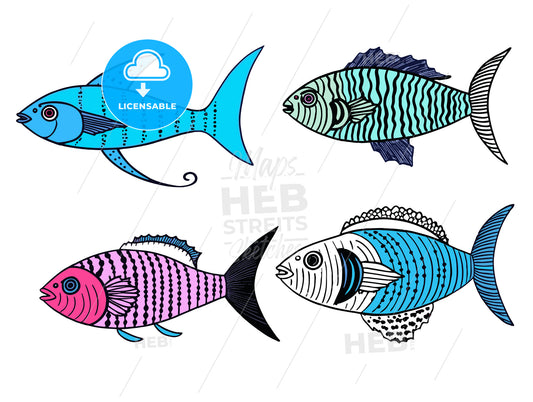 Cute colorful cartoon fishes illustration