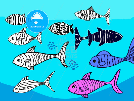 Cute colorful cartoon fishes illustration