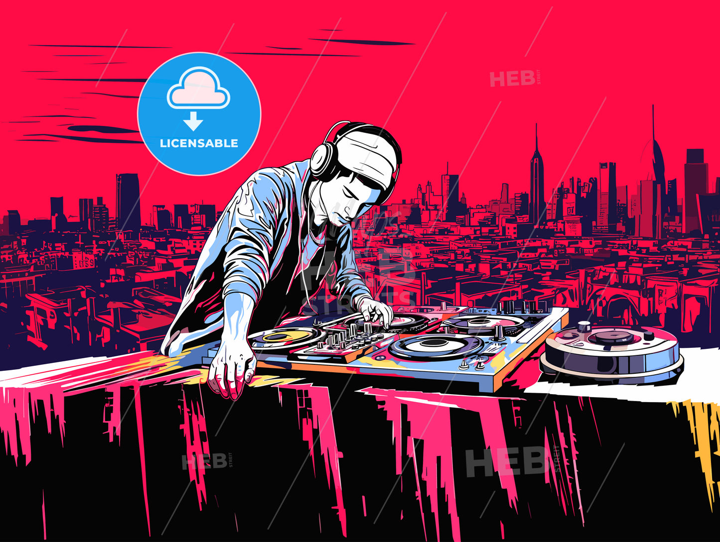 Disk jockey or DJ with an urban background