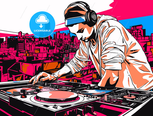 Disk jockey or DJ with an urban background