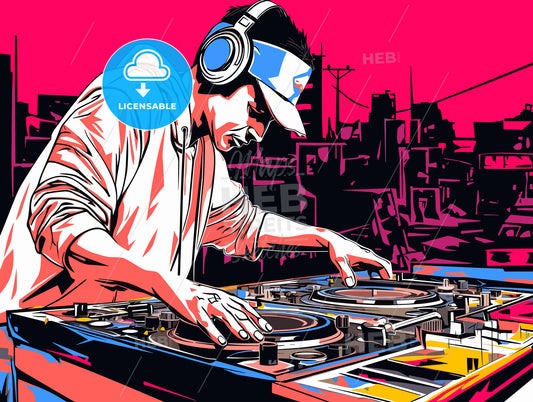 Disk jockey or DJ with an urban background