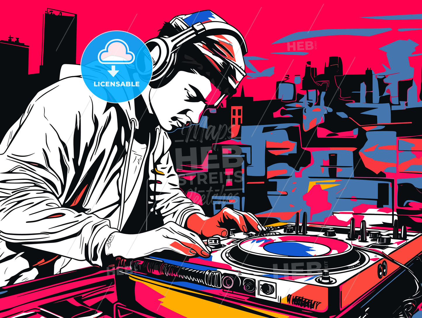 Disk jockey or DJ with an urban background