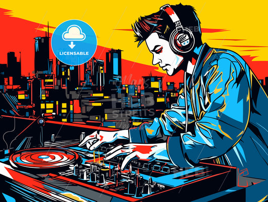 Disk jockey or DJ with an urban background