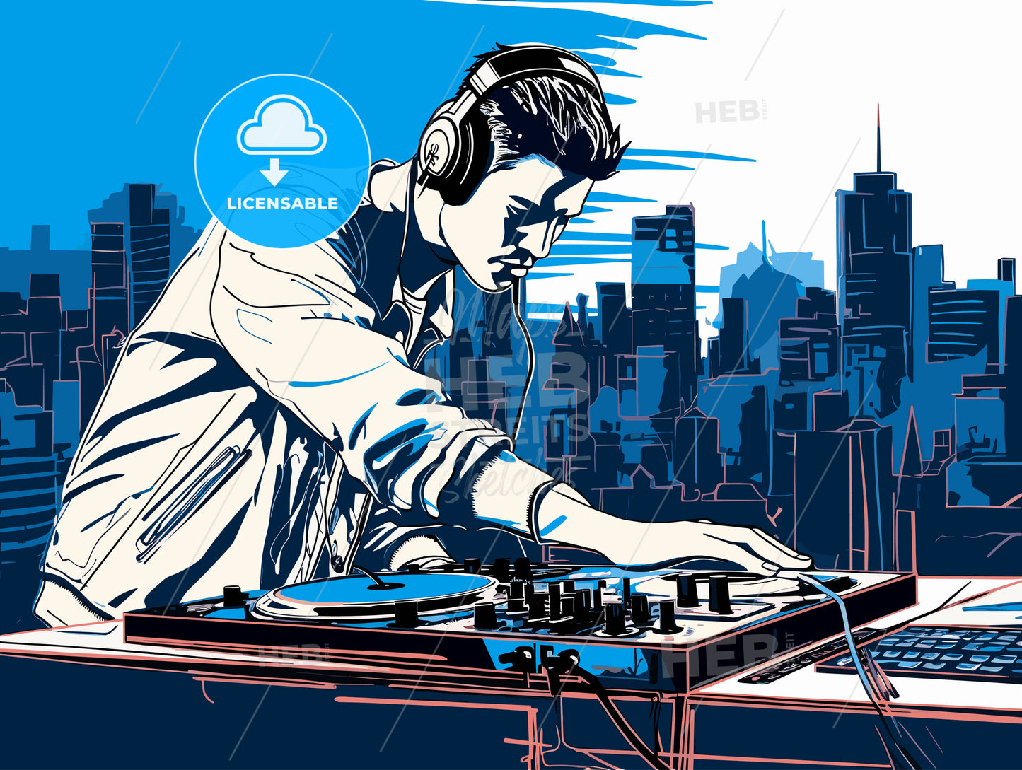 Disk jockey or DJ with an urban background