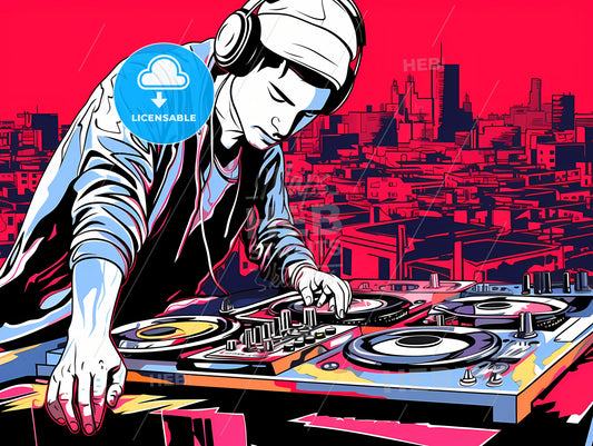 Disk jockey or DJ with an urban background