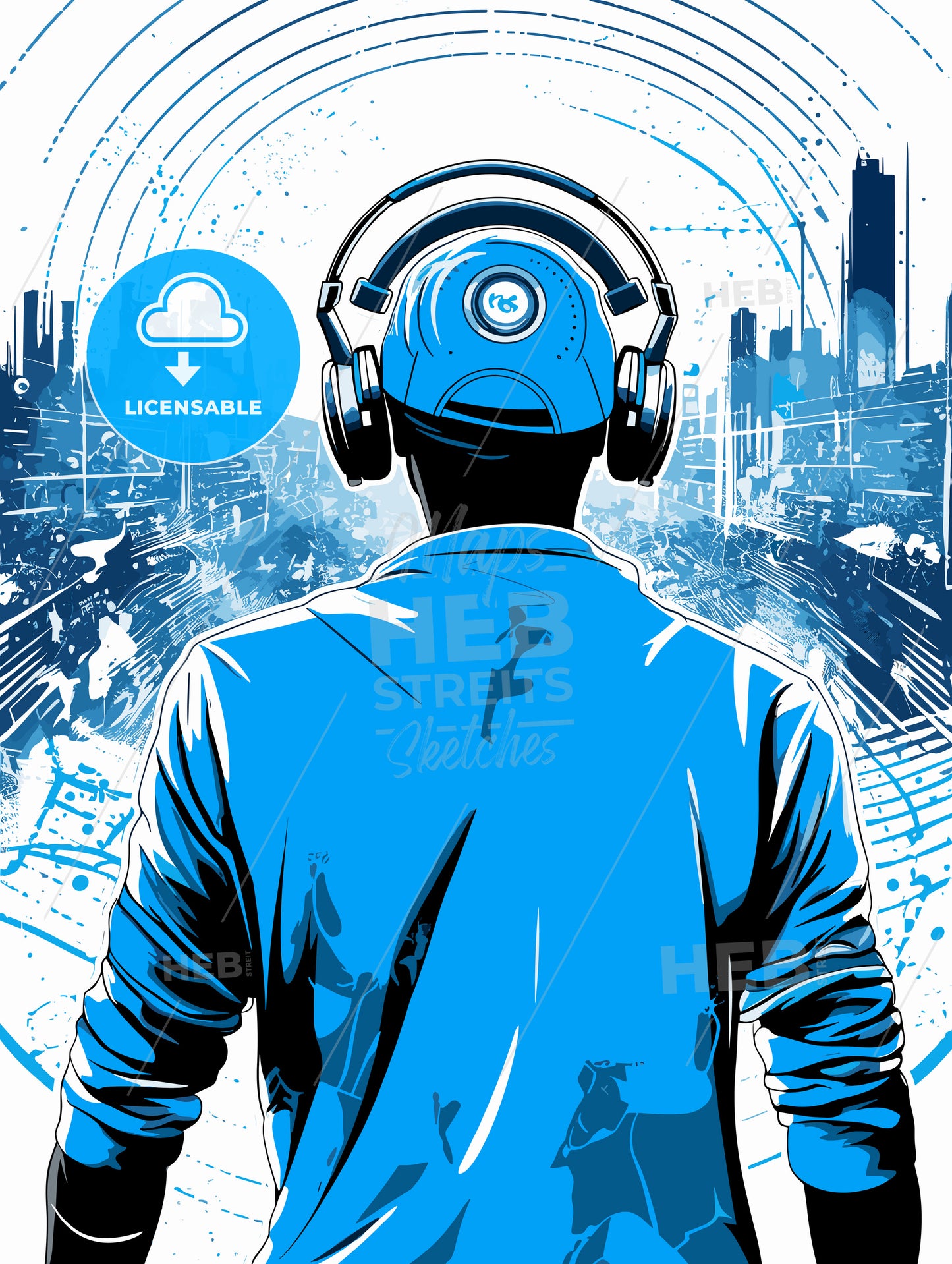 Disk jockey with an urban background