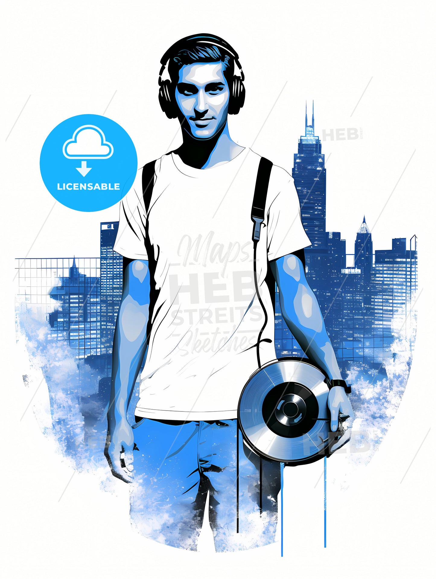 Disk jockey with an urban background