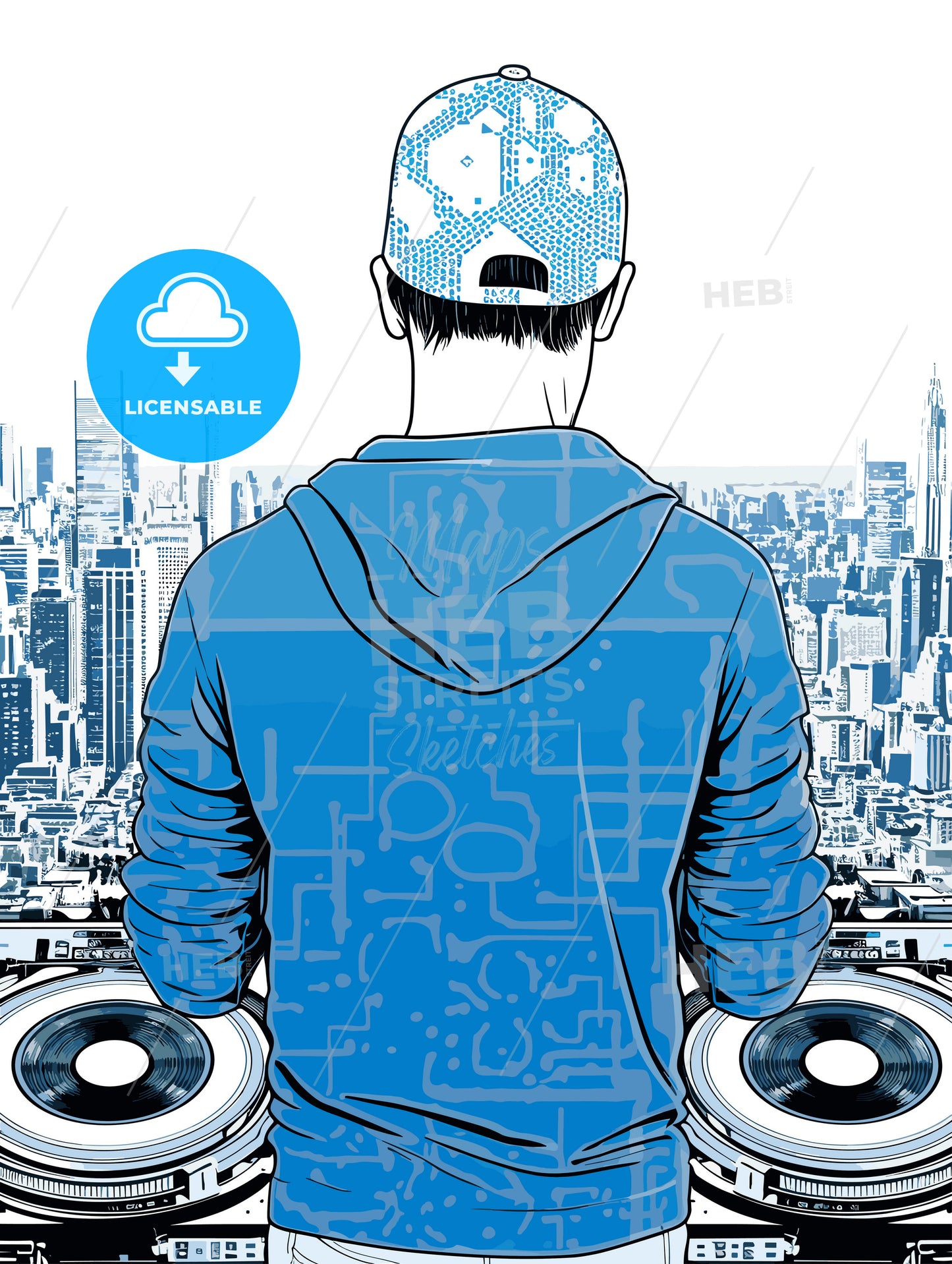 Disk jockey with an urban background