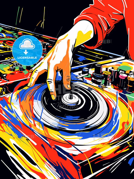 Dj mixing on the turntable modern abstract poster