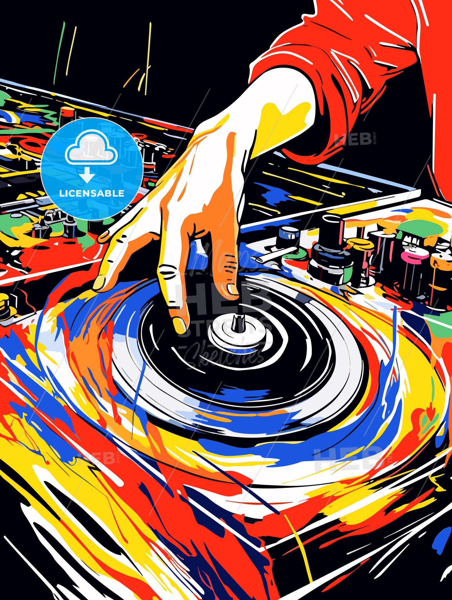 Dj mixing on the turntable modern abstract poster