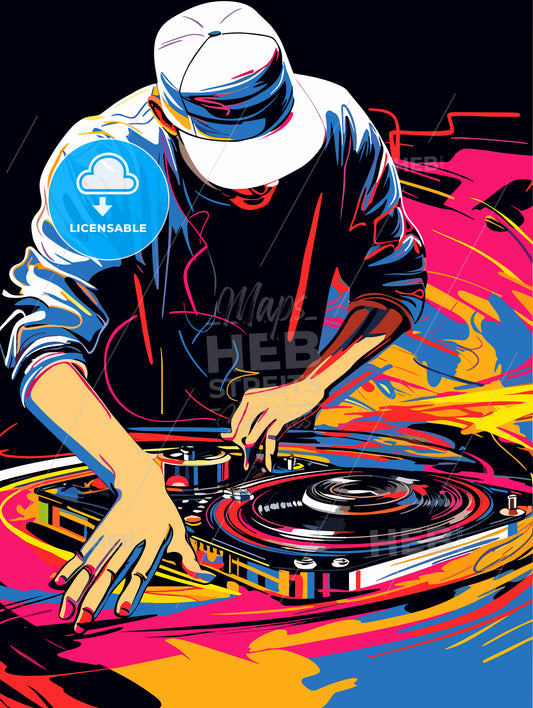 Dj mixing on the turntable modern abstract poster