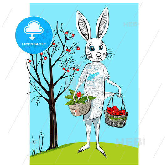 Easter Bunny with Easter Basket Vector Illustration