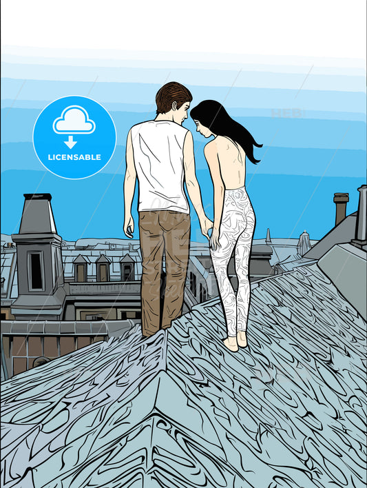 Fashion Art of a Couple on the roofs of paris