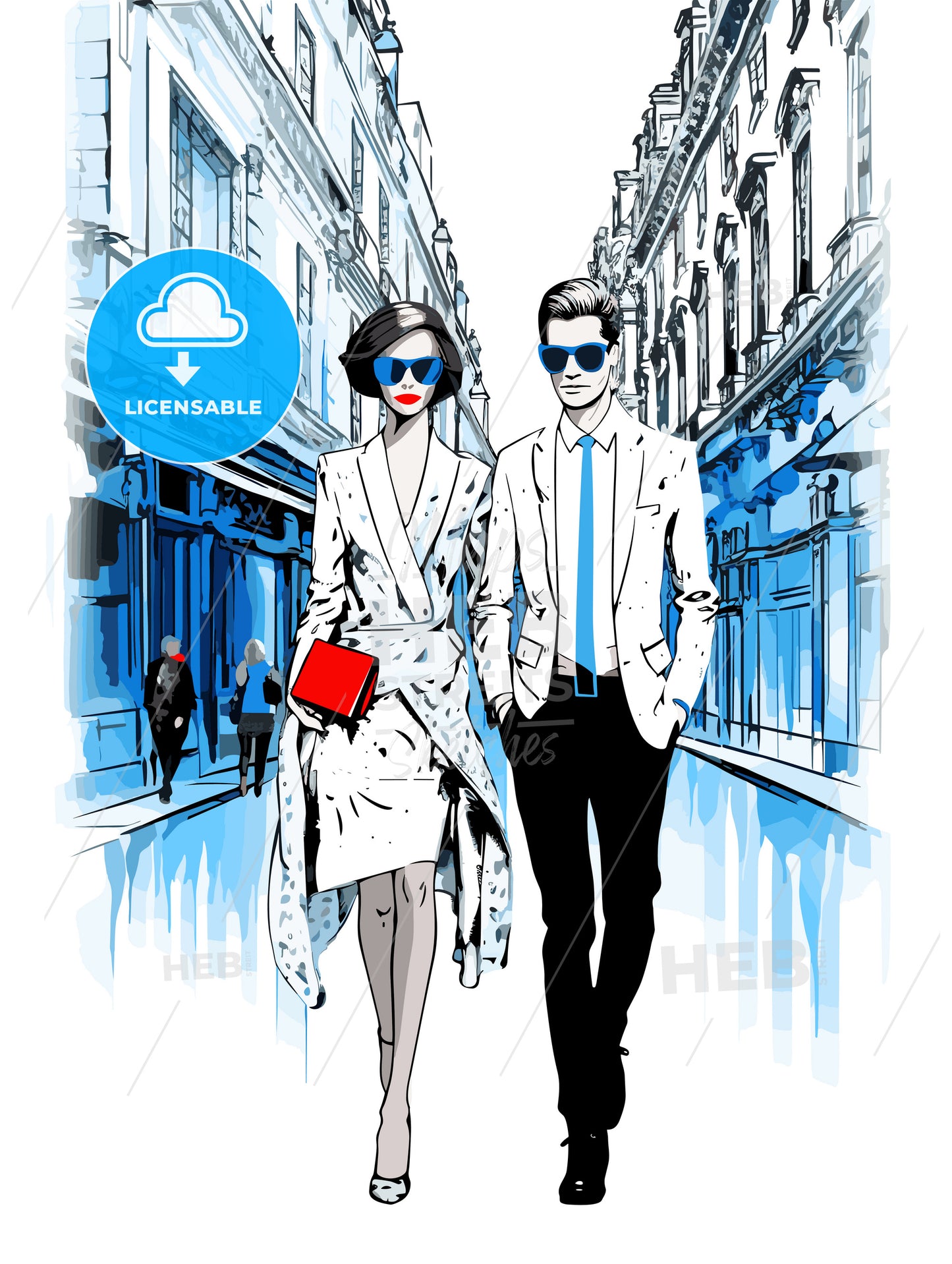 Fashion illustration of Couple in Paris