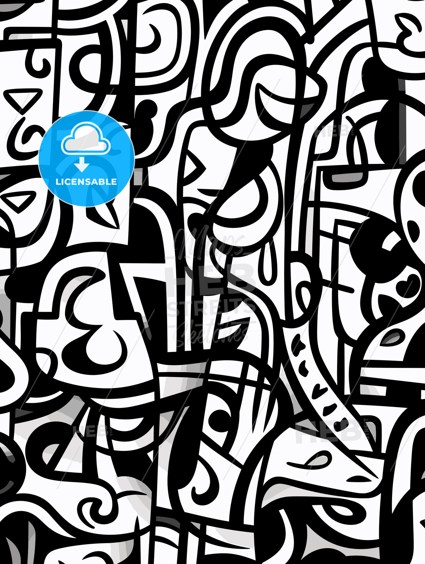 Graffiti Black and White Love Pattern Doodle