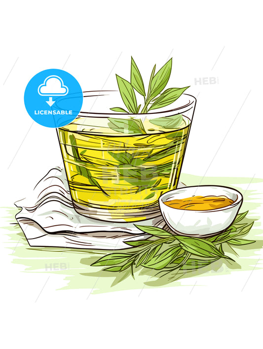 Green tea on a white background