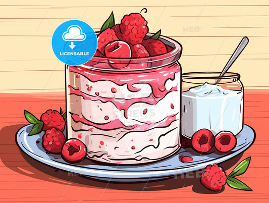 Healthy Breakfast of mueseli yogurt raspberries