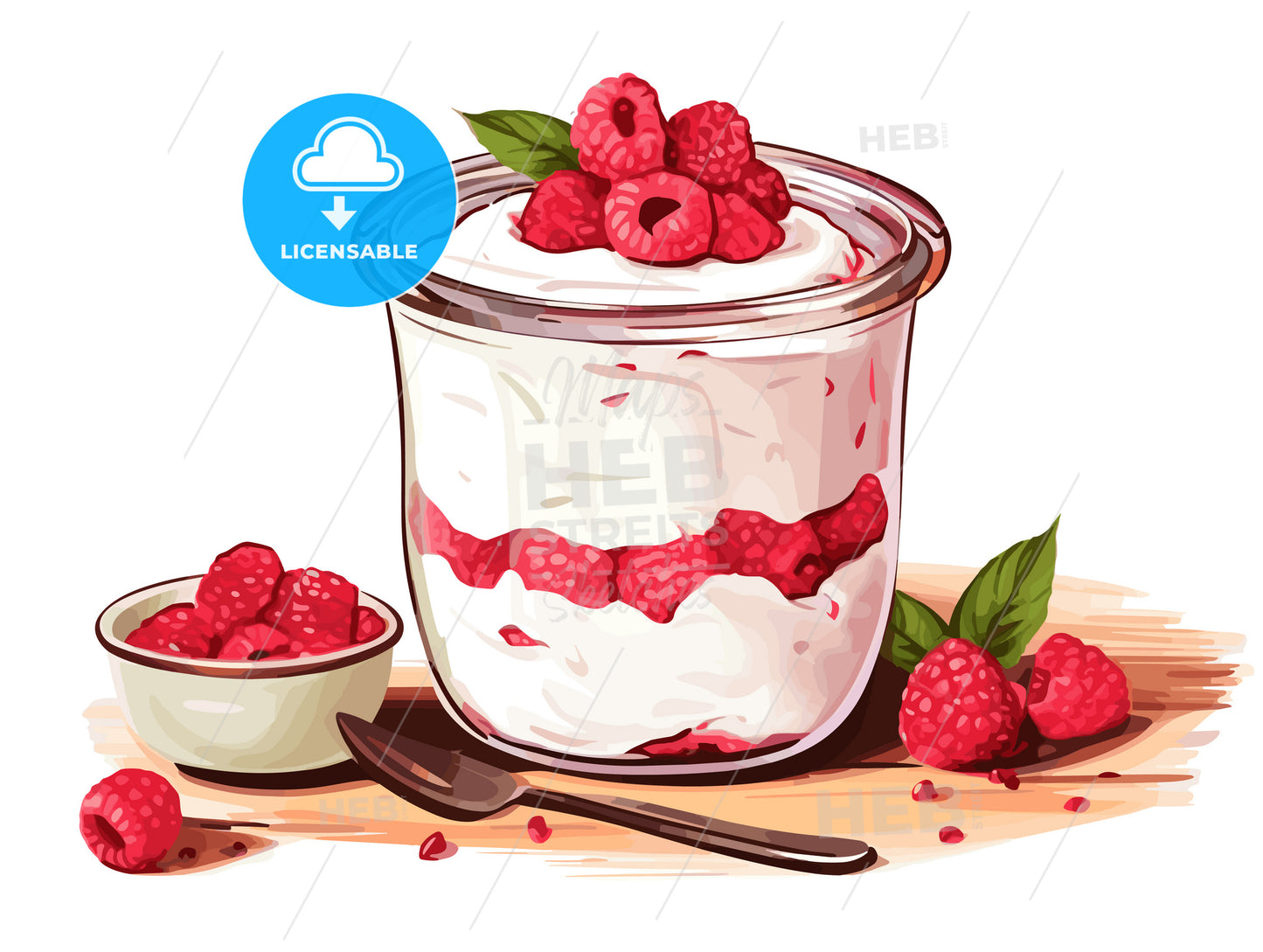 Healthy Breakfast of mueseli yogurt raspberries