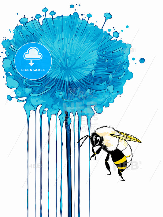 Honey bee on a blue flower pollinating
