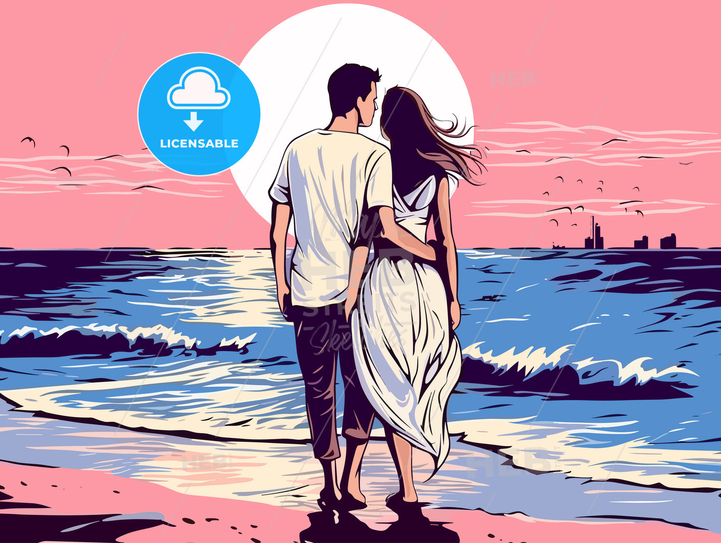 Honeymoon couple romantic in love at beach