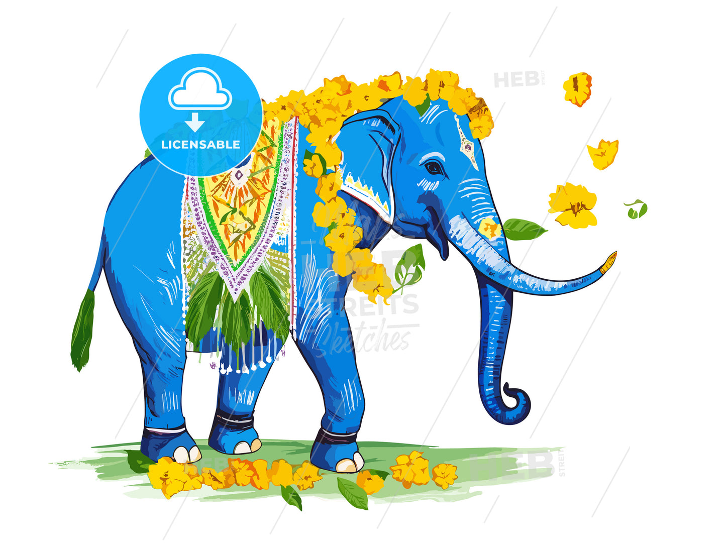 Illustration of a decorated elephant at India